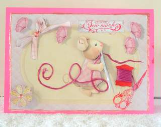 Cute Mouse with Sewing Needle and Bow by Dorothy Manchester