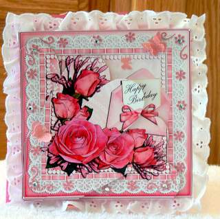 Birthday Roses Lace N Pearls Fan Pyramage Topper by Dorothy Manchester