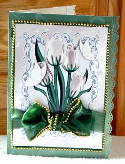 White Tulips with White Butterflies and Bow A4 by Dorothy Manchester