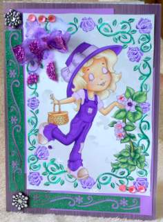 Pretty in Purple Surrounded by Flowers and Bow A4 by Dorothy Manchester