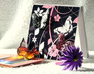 Black Floral Butterfly Card Box by Dorothy Manchester