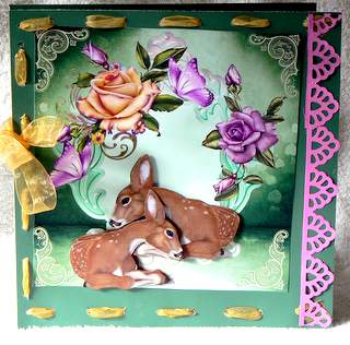 Lovely Deers with Roses and Butterflies 8x8 by Dorothy Manchester