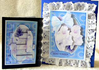 Intertwined Pyramid Pale Blue with White Orchids Pretty Card by Dorothy Manchester
