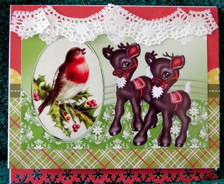 Reindeers with Little in Ornate Frame with Lace A4 by Dorothy Manchester