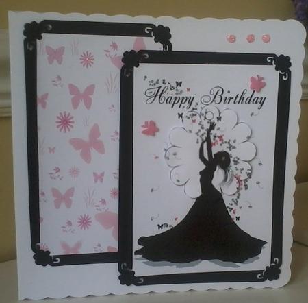 Floral and Butterfly Lady Silhouette Birthday Card by Dorothy Wreford