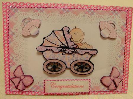 Baby Girl Pram Decoupage by Edna Pattison