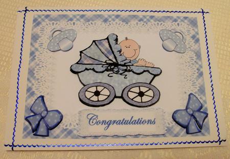 Baby Boy Blue Pram Decoupage by Edna Pattison