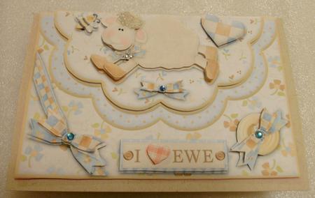 Double Scallop Envelope Card Front I Love Ewe by Edna Pattison