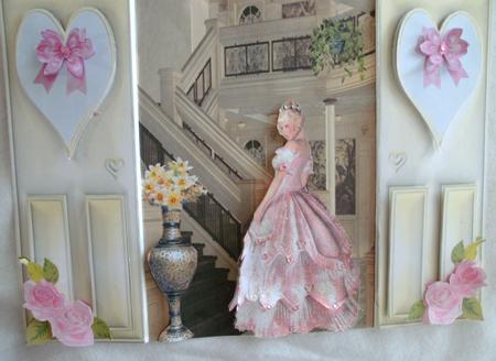 Beautiful Lady in Pink Gown on a Staircase, Gatefold by Edna Pattison