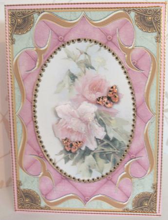 Pink Rose Butterfly Fancy Bracket A4 Picture Topper Sheet by Edna Pattison