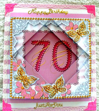 Pink Butterfly 70th Birthday 5in Triangle Spiral Stacker by Edna Pattison