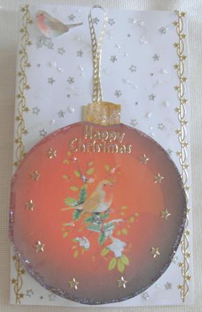 Christmas Robin Gold Bauble Shaped Card by Edna Pattison