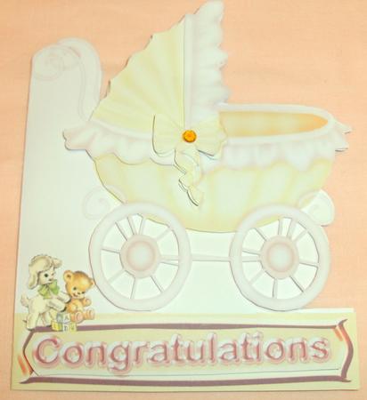 Yellow Pram Shaped Card by Edna Pattison