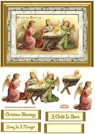 A Child is Born Decoupage Card Front by Edna Pattison