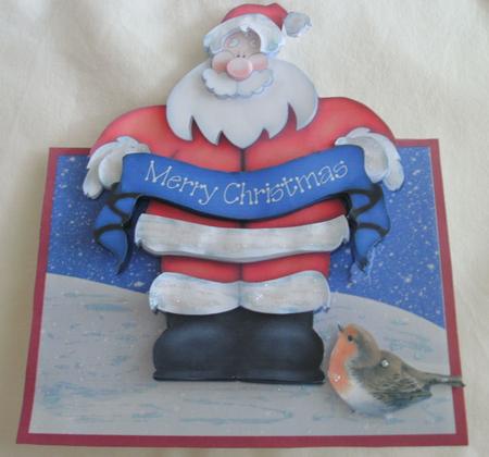 Cheerful Santa Over the Edge Card by Edna Pattison