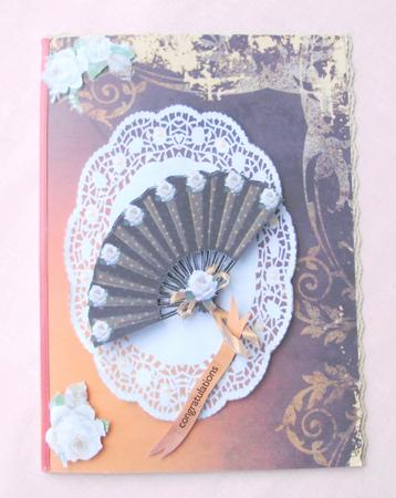 Gorgeous A4 Topper Fan with Cream Roses on Lace by Edna Pattison