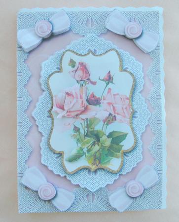 Pink Roses A4 Lace Bracket Picture Sheet by Edna Pattison