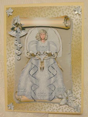 White Angel on a Scroll with Gold Star Background A4 Topper by Edna Pattison