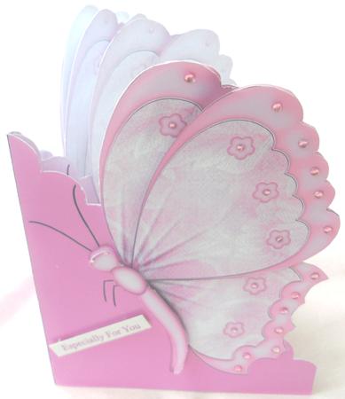 Pink Lace Butterfly A5 Shaped Front Print and Fold Card by Edna Pattison