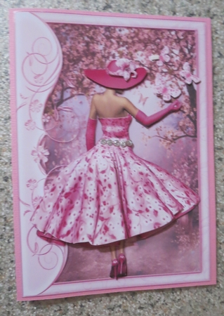 1950's Lady in Pink Catching Butterflies Decoupage by Elaine Chapman-Smith