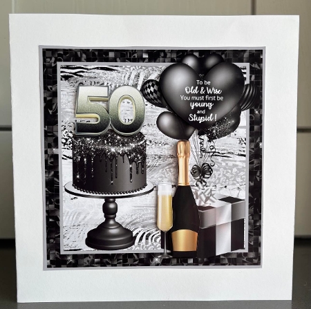 Black and white 50th Birthday card front by Elaine  Harmer