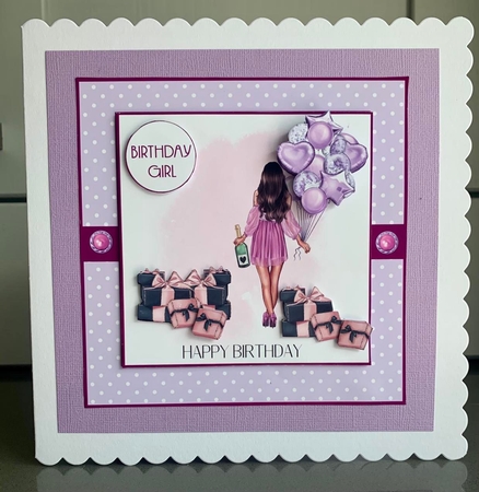 Brunette Birthday Girl in Lilac Dress by Elaine  Harmer