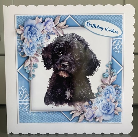8x8 Mini Kit  Beautiful Black Poodle with Roses by Elaine  Harmer