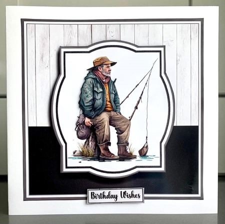 7x7 Fishing Man 3 Card Front, Topper, Decoupage & Sentiments by Elaine  Harmer