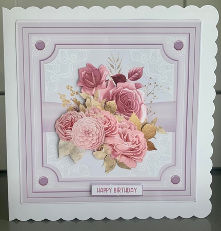 Pink & Gold Flower Power 7x7ins Decoupage Topper 2 by Elaine  Harmer