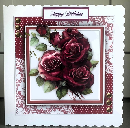 8x8 Mini Kit, Beautiful Burgundy Roses on Corner Lace  by Elaine  Harmer