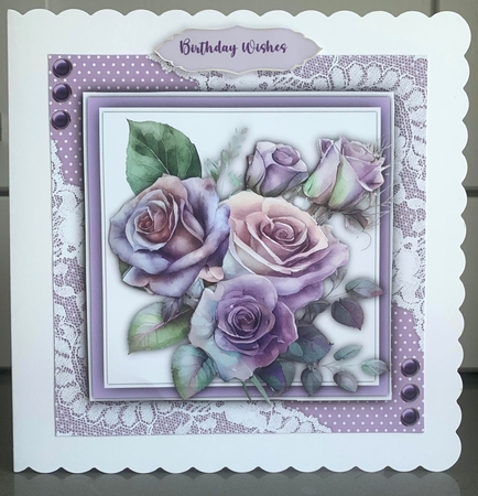 8x8 Mini Kit , Beautiful Lilac Roses on Corner Lace by Elaine  Harmer
