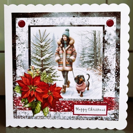 Christmas lady with Dachshund by Elaine  Harmer