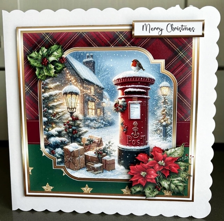 7x7 Christmas Postbox 5 Card Front, Decoupage Flowers and Sentiments  by Elaine  Harmer