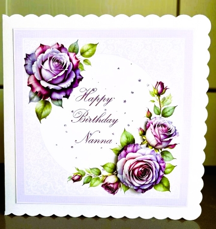 8 x 8 purple roses step by step card front (Nanna). by Elaine  Harmer