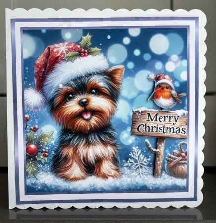 blue christmas yorkie by Elaine  Harmer