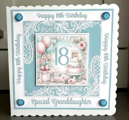 Granddaughter 18th Birthday 7 x 7 Card by Elaine  Harmer
