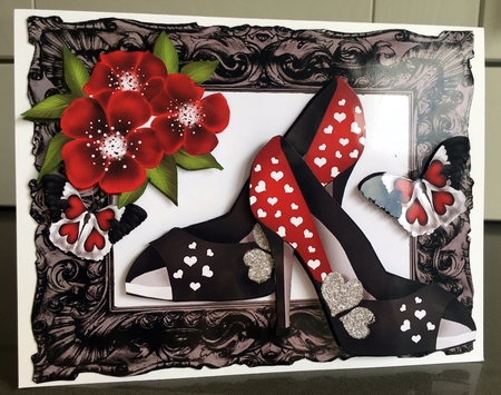 Pretty Red and Black Heart Shoes with Butterflies by Elaine  Harmer