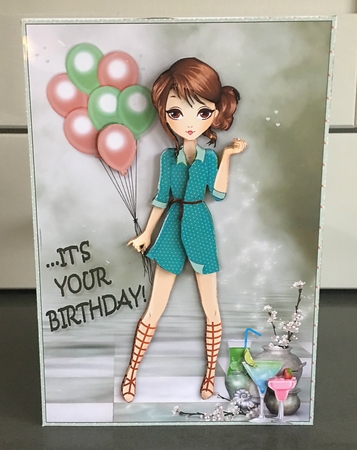 Its your Birthday! Fashion Girl Cocktail Party Card Front & Decoupage by Elaine  Harmer