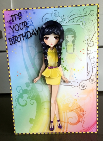 Its your Birthday! Fashion Girl Lemon Reflection Card Front & Decoupage by Elaine  Harmer