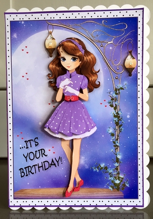 Its your Birthday! Fashion Girl By Moonlight Card Front & Decoupage by Elaine  Harmer