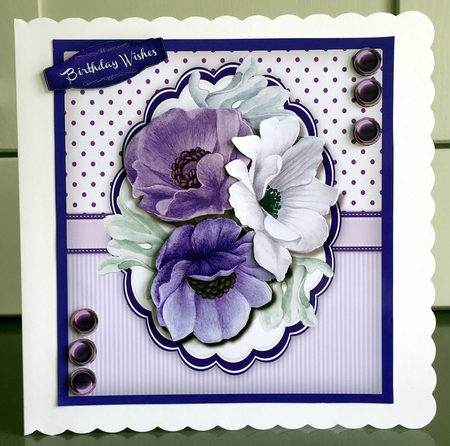 Lilac Anemones in a scalloped frame  by Elaine  Harmer