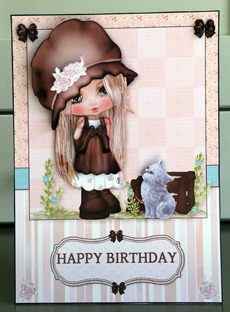 Little Girl & Her Kitten Card Front & Decoupage by Elaine  Harmer