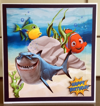 the shark cant see us if we hide, cute fish 8x8 by Elaine  Harmer