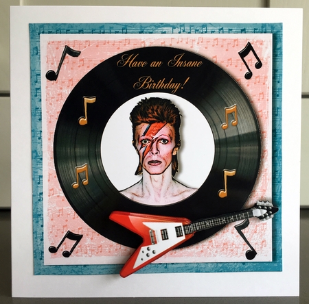 David Bowie themed birthday card topper for 6 x 6 card by Elaine  Harmer