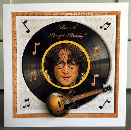John Lennon themed birthday card with greeting Hope you have a peaceful birthday! for 6x 6 card by Elaine  Harmer