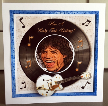 Mick Jagger themed birthday card topper with greeting Have a Honky Tonk Birthday! for 6 x 6 card by Elaine  Harmer