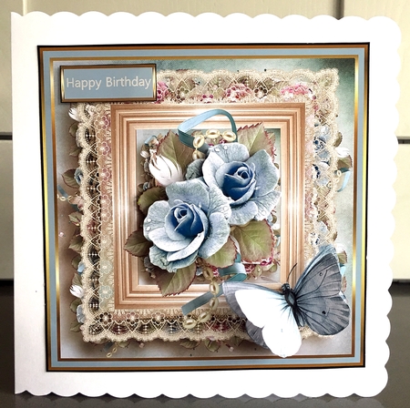 Blue rose and lace by Elaine  Harmer