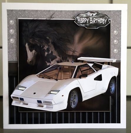 White Ferrari with Horse Power by Elaine  Harmer