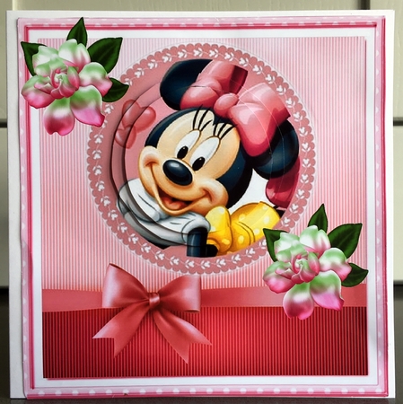 Cute little minnie mouse pyramids with pink roses & bow 8x8 by Elaine  Harmer