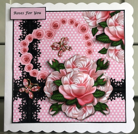 Gorgeous Pink Roses & Black lace by Elaine  Harmer